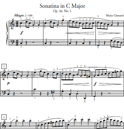 Sonatina In C Major Sheet Music and Sound Files for Piano Students